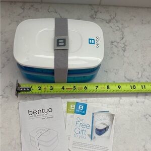 Bentgo Blue & White Stackable Bento Lunch Box with Gray Strap